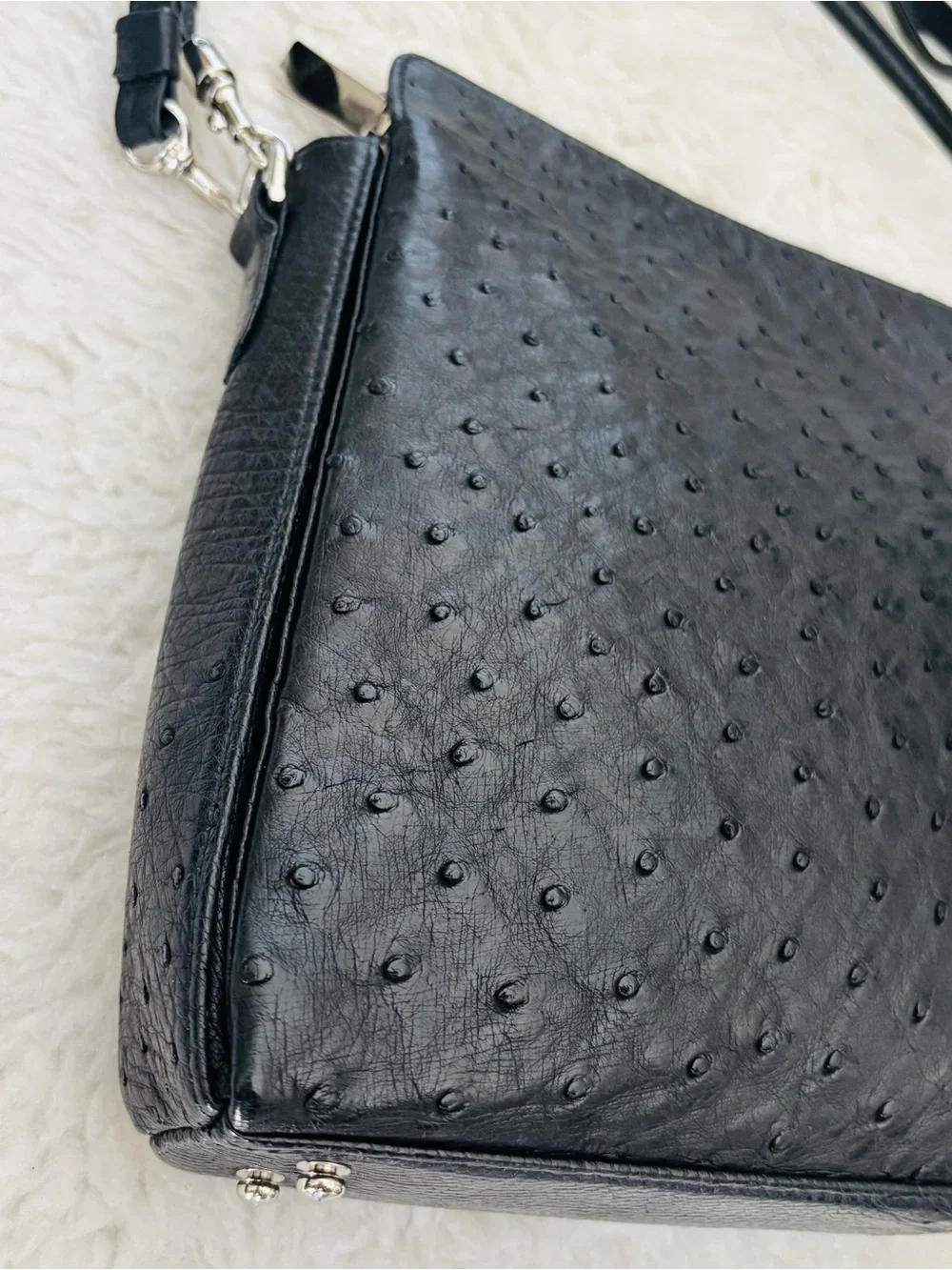 Celencee Genuine Ostrich Black Leather Multifunction Bag